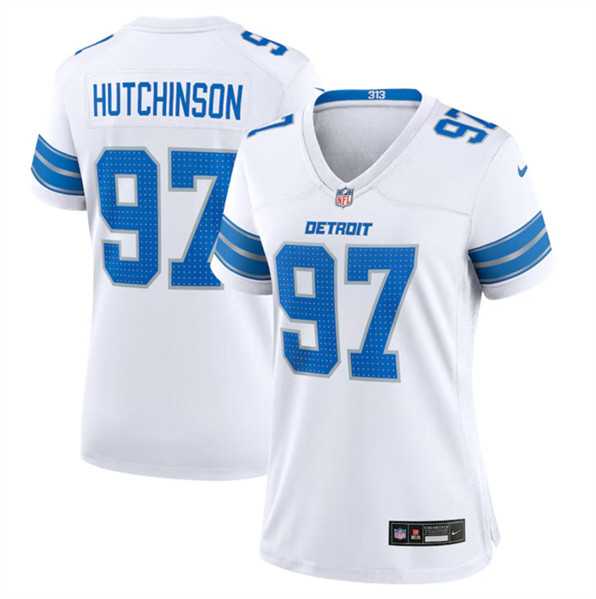Women%27s Detroit Lions #97 Aidan Hutchinson White Stitched Jersey Dzhi->women nfl jersey->Women Jersey